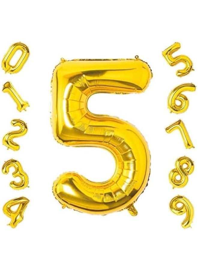 Gold Number Balloon, Large Foil Mylar Party Decoration with Numbers 0-9 (GOLD, 5)