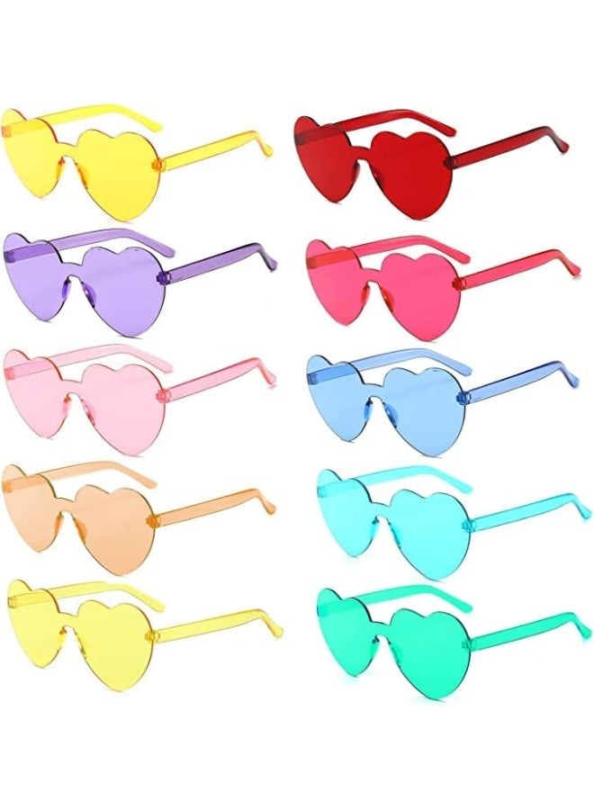 KOWVOWZ Heart Shaped Sunglasses for Women, Transparent Candy Rimless Sunglasses, Fashion Heart Shaped Glasses for Party Favor (10Pcs) - Image 1