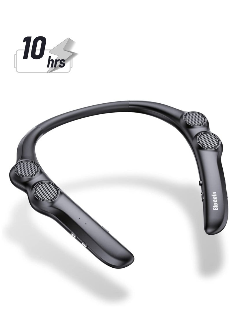 KASTWAVE Portable Neckband Bluetooth Speakers，Portable Bluetooth Speakers Wearable Wireless Speaker  3D Surround Sound Stereo Personal Sport Speaker with Mic for Home and Outdoor (Black)  - Image 1