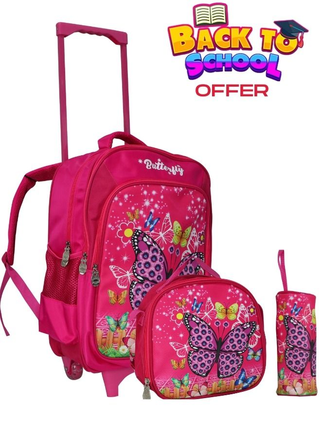 Bravo Kids School Trolley Backpack set of 3 With Pencil case and lunch bag for Girls  - Image 1