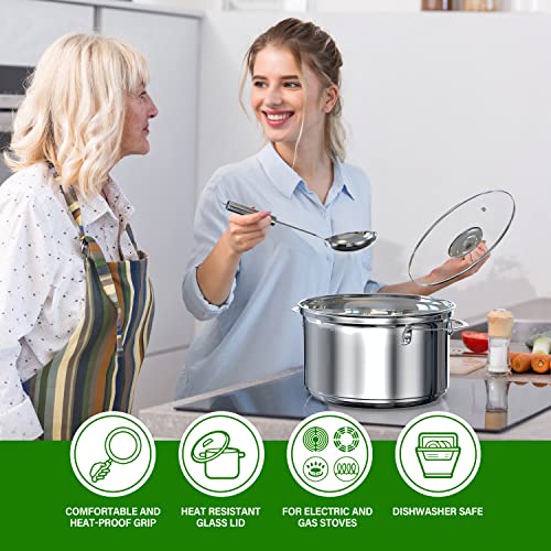 YSSOA 18-Piece Stainless Steel Kitchen Cookware Set, Including Saucepan, Casseroles with Tempered Glass Lid, Frypan, Steamer, Salad Bowl , Fryer Basket, Heat Resistant Mat & Utensils Set, Silver - Image 4