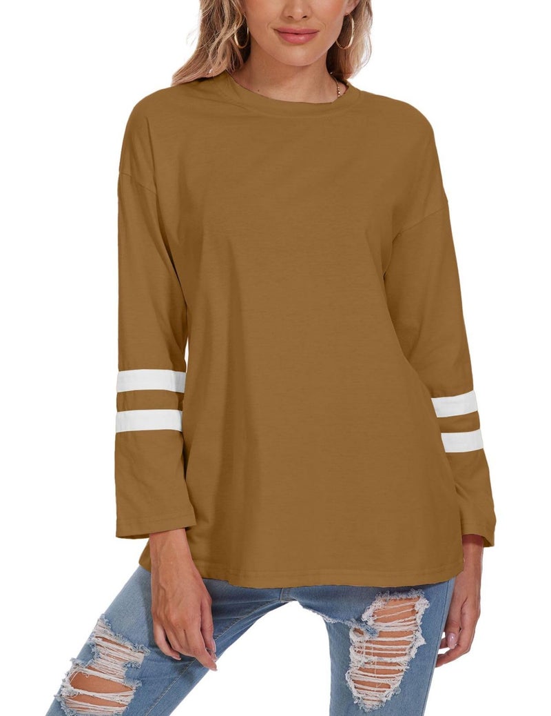 LARMLISS Women Oversized Crew Neck T-Shirts Loose Long Sleeve Tunic Top 2024 Comfy Cozy Cotton Lounge Tees - Image 2