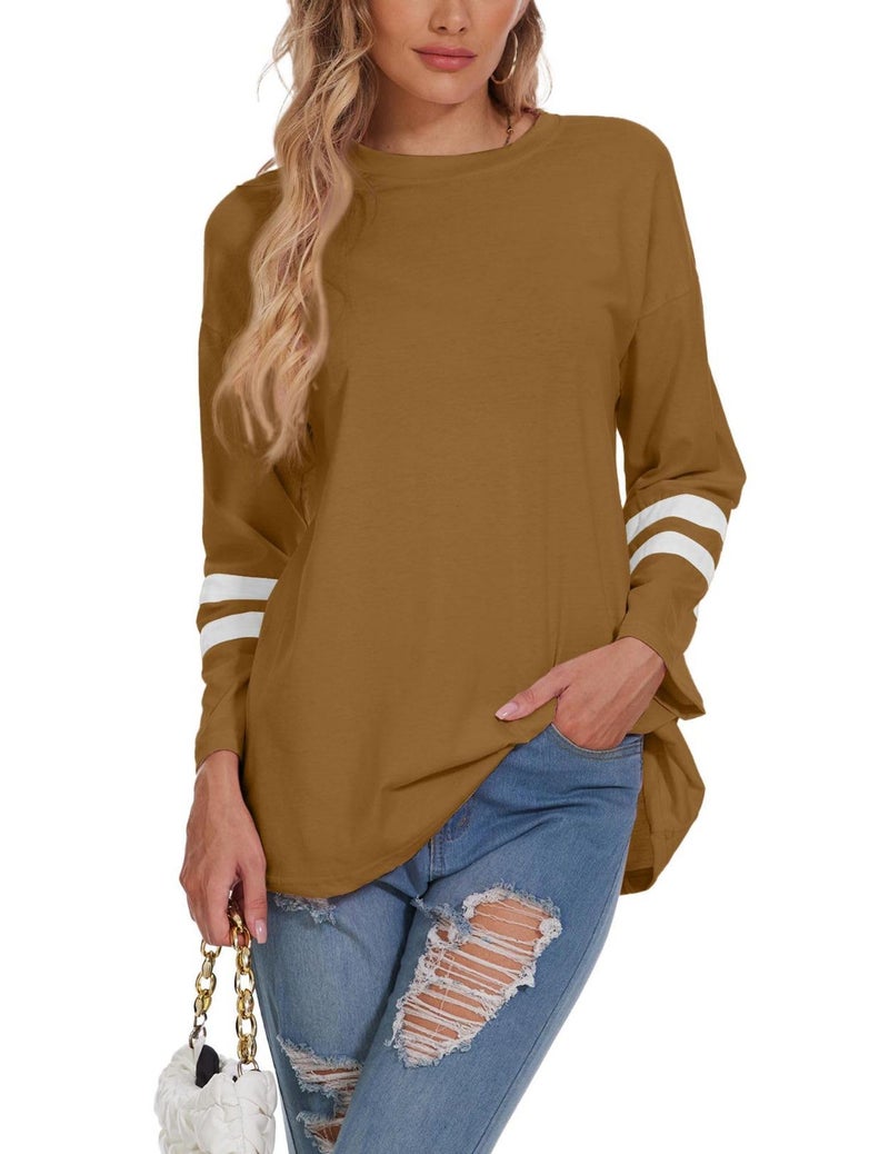 LARMLISS Women Oversized Crew Neck T-Shirts Loose Long Sleeve Tunic Top 2024 Comfy Cozy Cotton Lounge Tees - Image 5