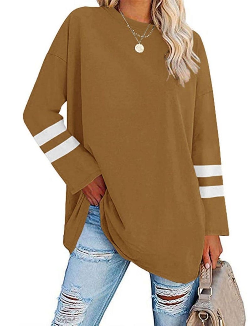 LARMLISS Women Oversized Crew Neck T-Shirts Loose Long Sleeve Tunic Top 2024 Comfy Cozy Cotton Lounge Tees - Image 1