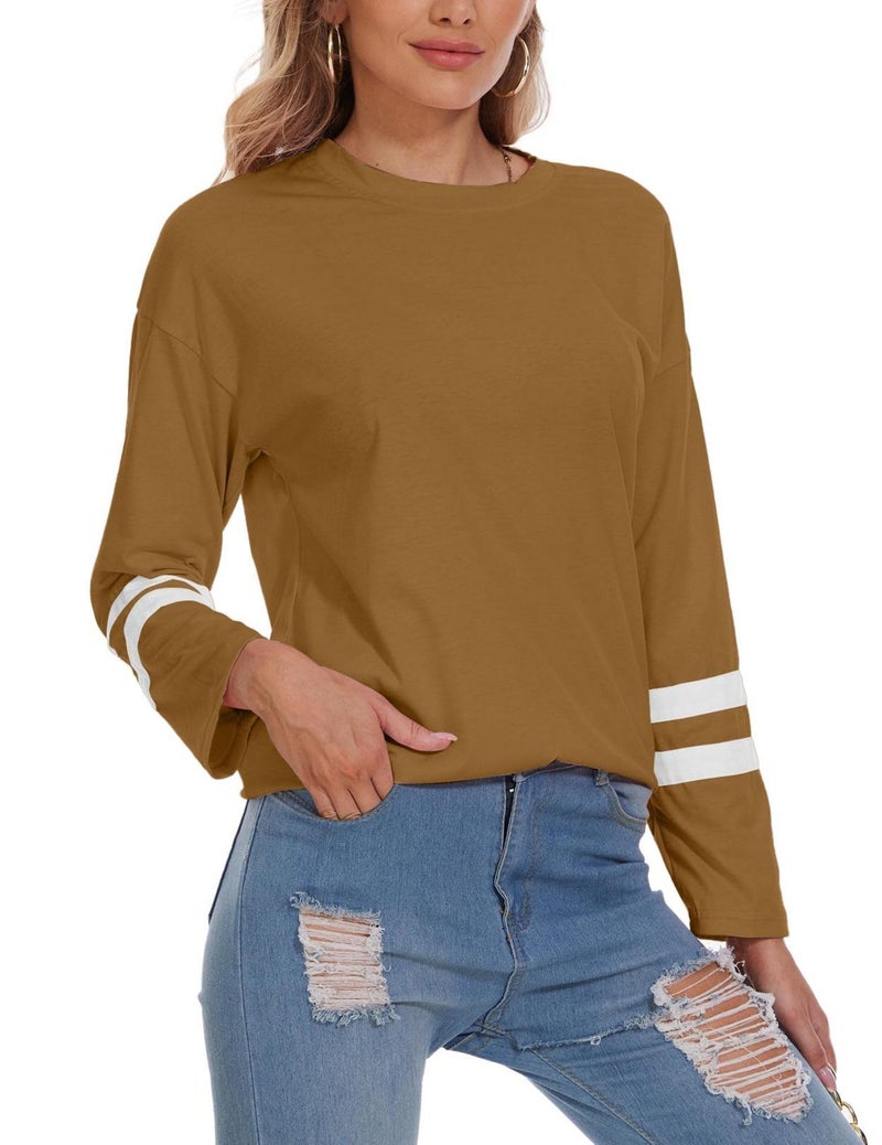 LARMLISS Women Oversized Crew Neck T-Shirts Loose Long Sleeve Tunic Top 2024 Comfy Cozy Cotton Lounge Tees - Image 4
