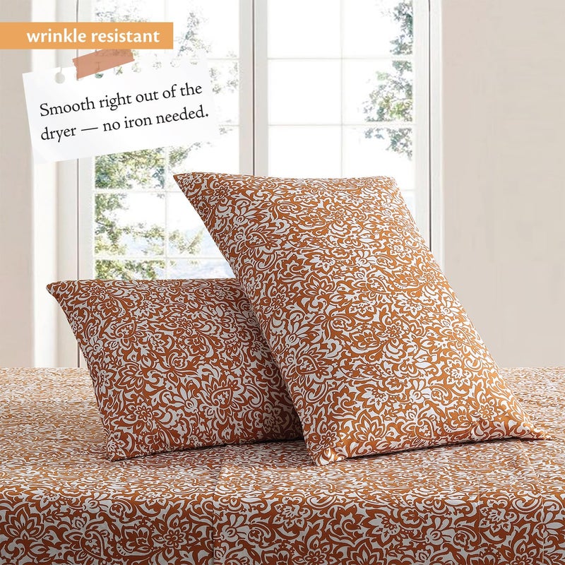 Indigo Ink - Queen Size Sheet Set, 4-Piece Boho Floral Damask Patterned Bedding, Soft & Wrinkle Resistant (Tufted Medallion Collection, Gold) - Image 2