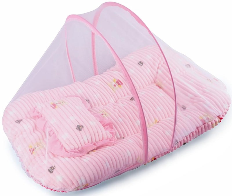 VOIDROP VoiDrop Baby Mosquito Net Bed | Toddler Beds | Sleeping Nest | Infants Bedding | Velvet Pink | Travel Bed | Mattress | Zip Closure | Neck Pillow - Image 1