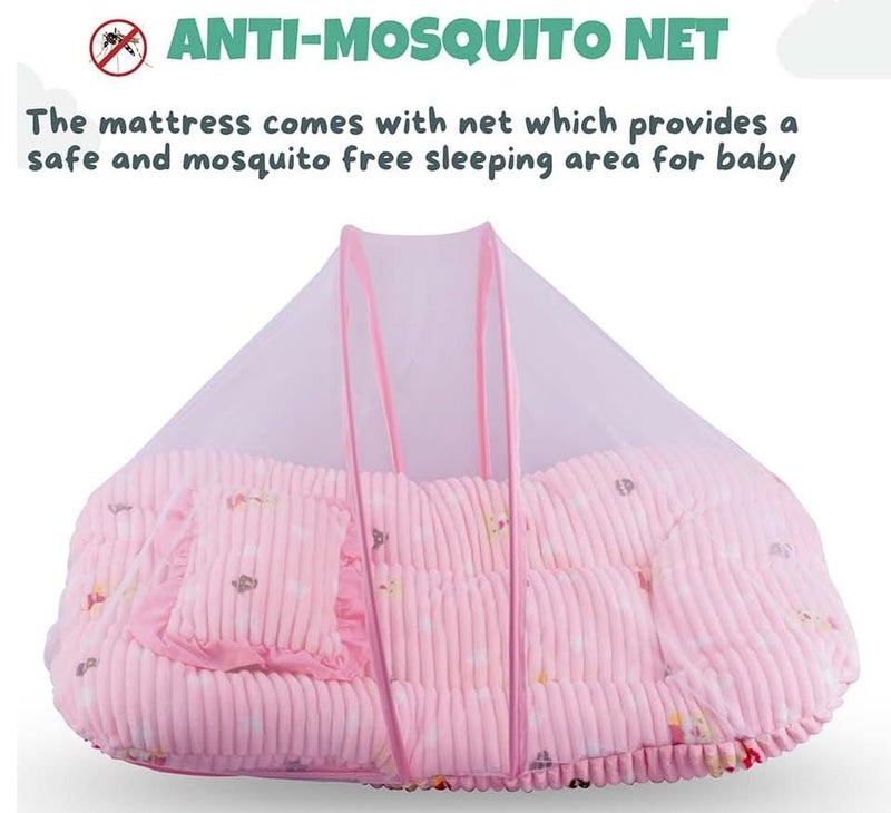 VOIDROP VoiDrop Baby Mosquito Net Bed | Toddler Beds | Sleeping Nest | Infants Bedding | Velvet Pink | Travel Bed | Mattress | Zip Closure | Neck Pillow - Image 4