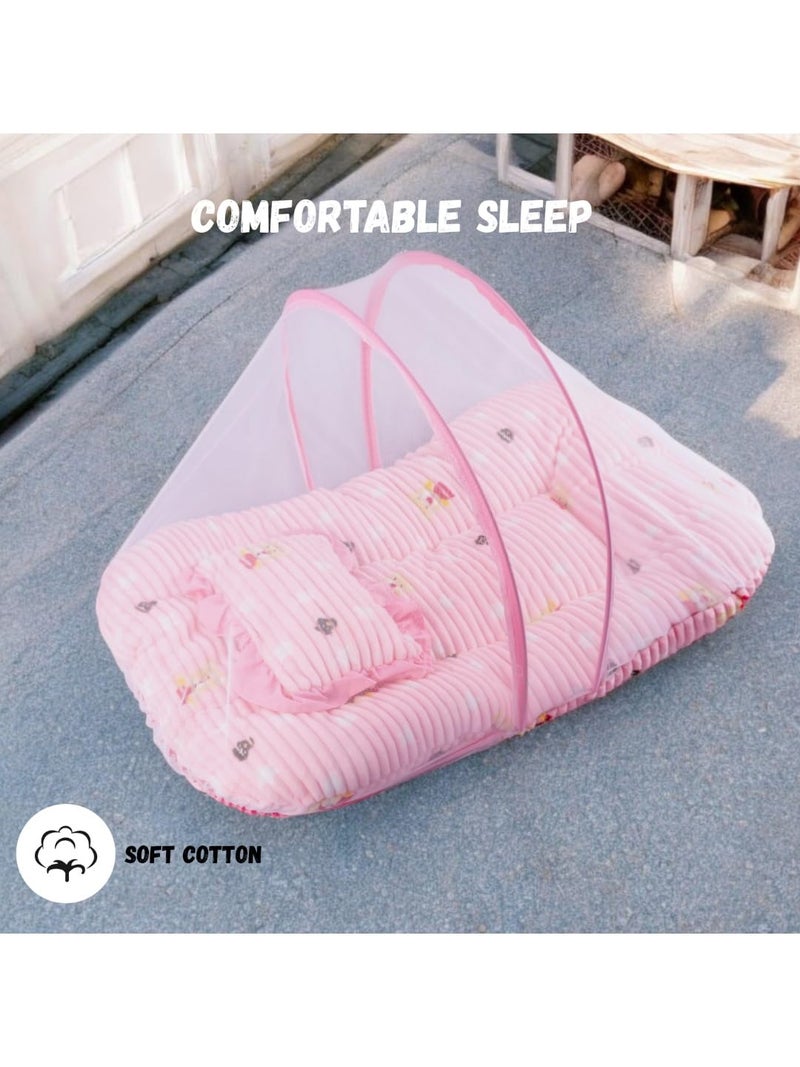 VOIDROP VoiDrop Baby Mosquito Net Bed | Toddler Beds | Sleeping Nest | Infants Bedding | Velvet Pink | Travel Bed | Mattress | Zip Closure | Neck Pillow - Image 5