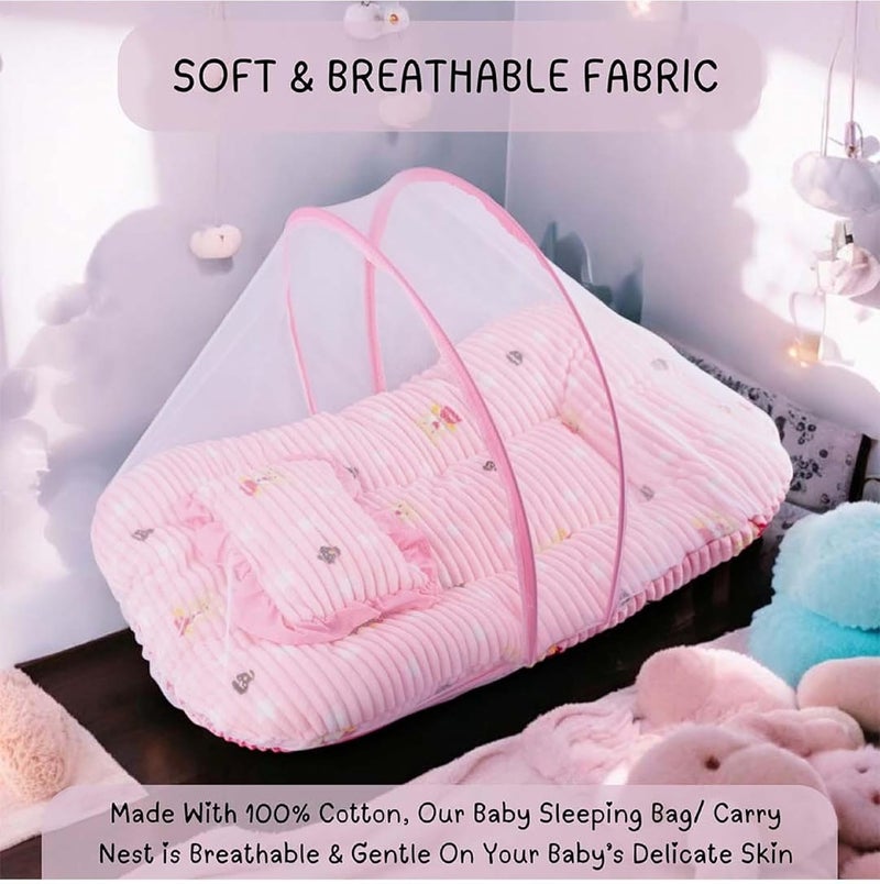 VOIDROP VoiDrop Baby Mosquito Net Bed | Toddler Beds | Sleeping Nest | Infants Bedding | Velvet Pink | Travel Bed | Mattress | Zip Closure | Neck Pillow - Image 2