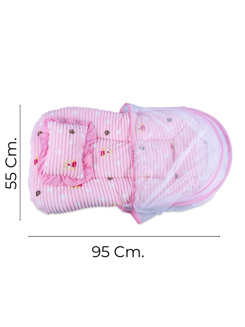 VOIDROP VoiDrop Baby Mosquito Net Bed | Toddler Beds | Sleeping Nest | Infants Bedding | Velvet Pink | Travel Bed | Mattress | Zip Closure | Neck Pillow - Image 3