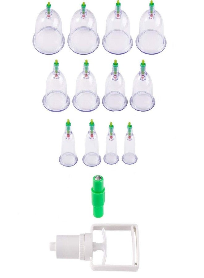 JEEJEX Cupping Therapy Set, 12 Cups with Pump, Clear Plastic, Vacuum Suction, Traditional Chinese Medicine - Image 1