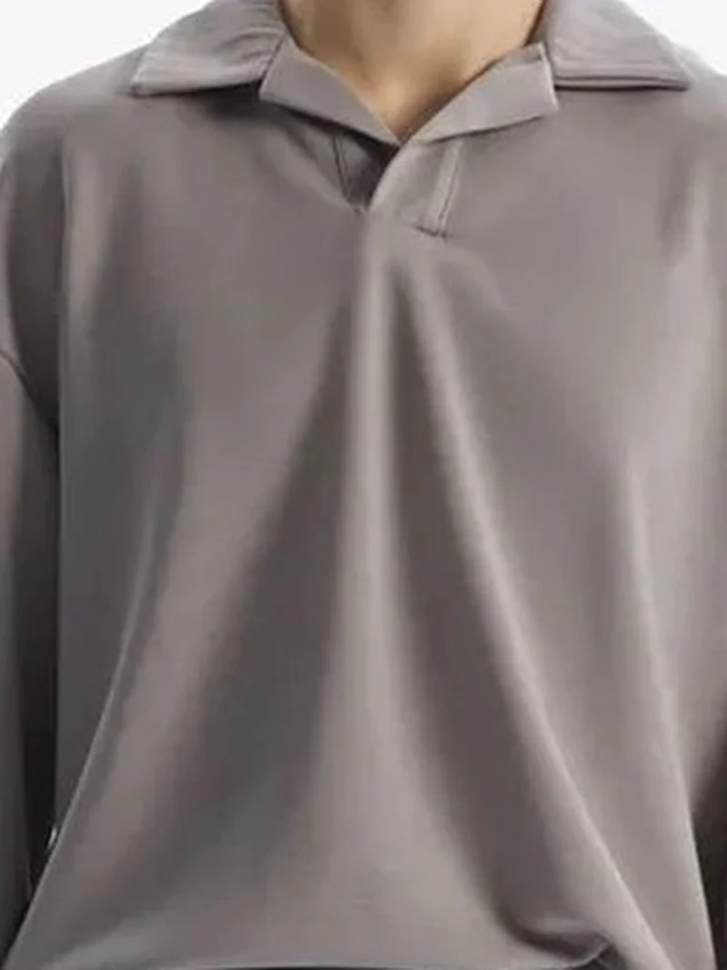 Giesto Slate Grey GIESTO Men's oversized open-collar long-sleeve T-shirt for Men | Best Price UAE