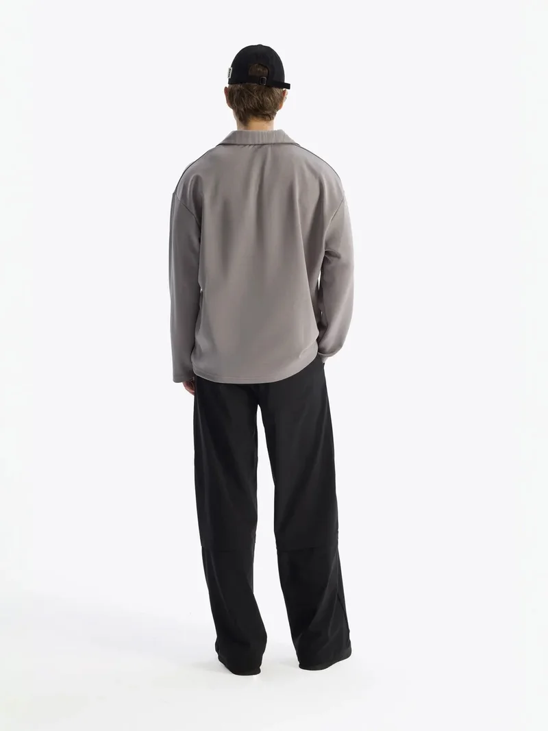 Giesto Slate Grey GIESTO Men's oversized open-collar long-sleeve T-shirt for Men | Best Price UAE
