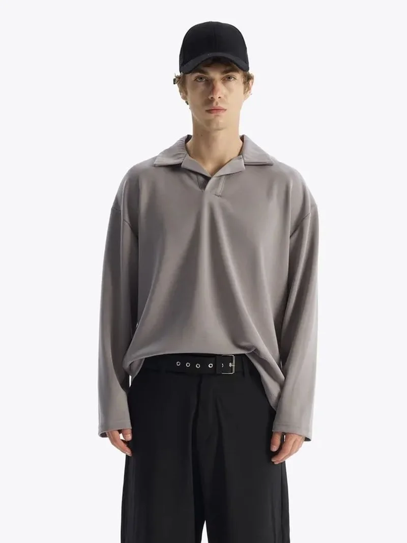 Giesto GIESTO Men's oversized open-collar long-sleeve T-shirt