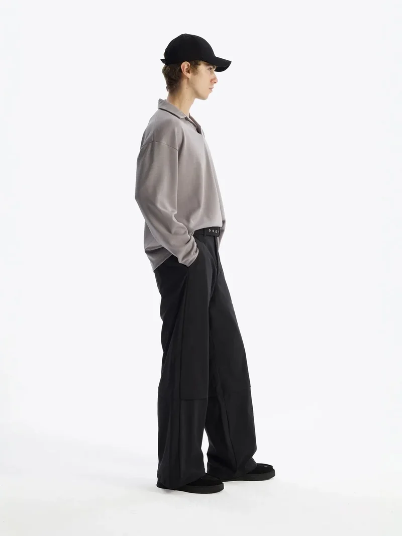 Giesto Slate Grey GIESTO Men's oversized open-collar long-sleeve T-shirt for Men | Best Price UAE