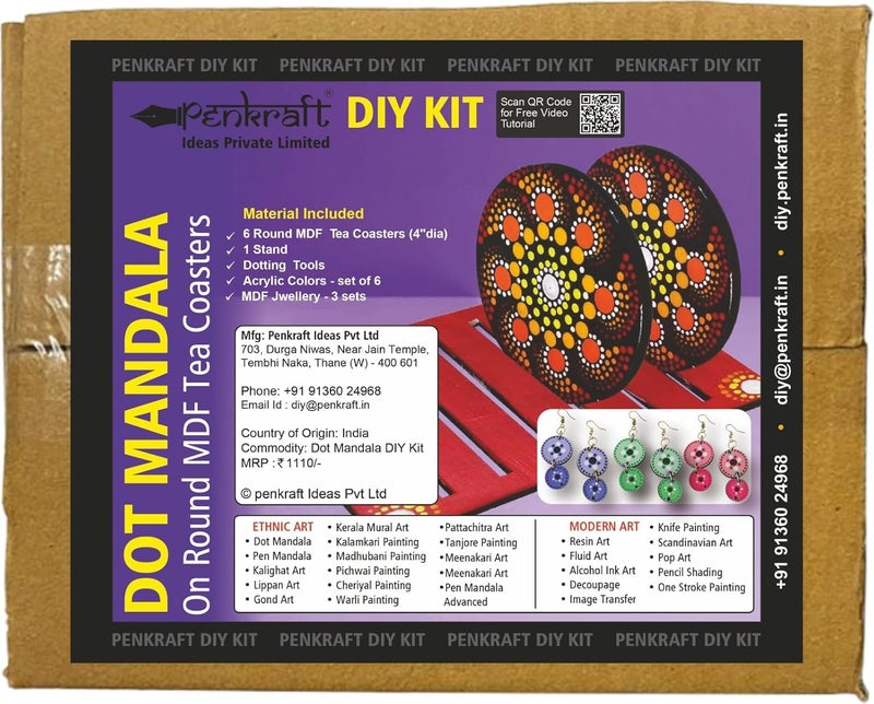 Penkraft Dot Mandala on Round Tea Coasters with Stand DIY Kit Free Video Tutorial - Image 1
