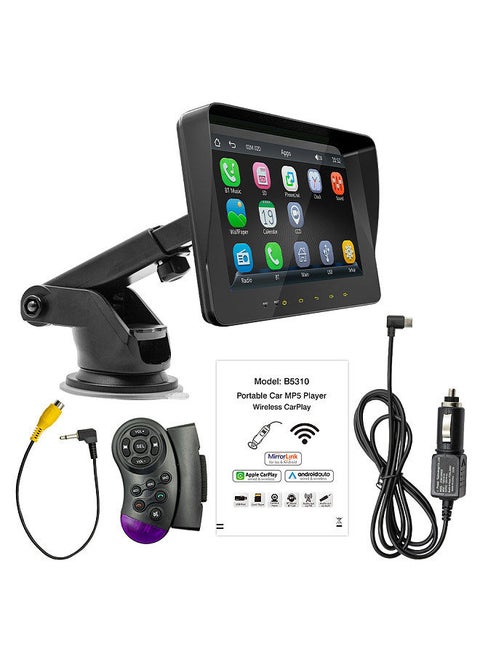 7 Inch Car Stereo MP5 Player BT Hands-Free Calling FM Radio Support Carplay Android Auto Phone Link Reversing Assist Dual USB with Steering Wheel Remote Controller Adjustable Bracket