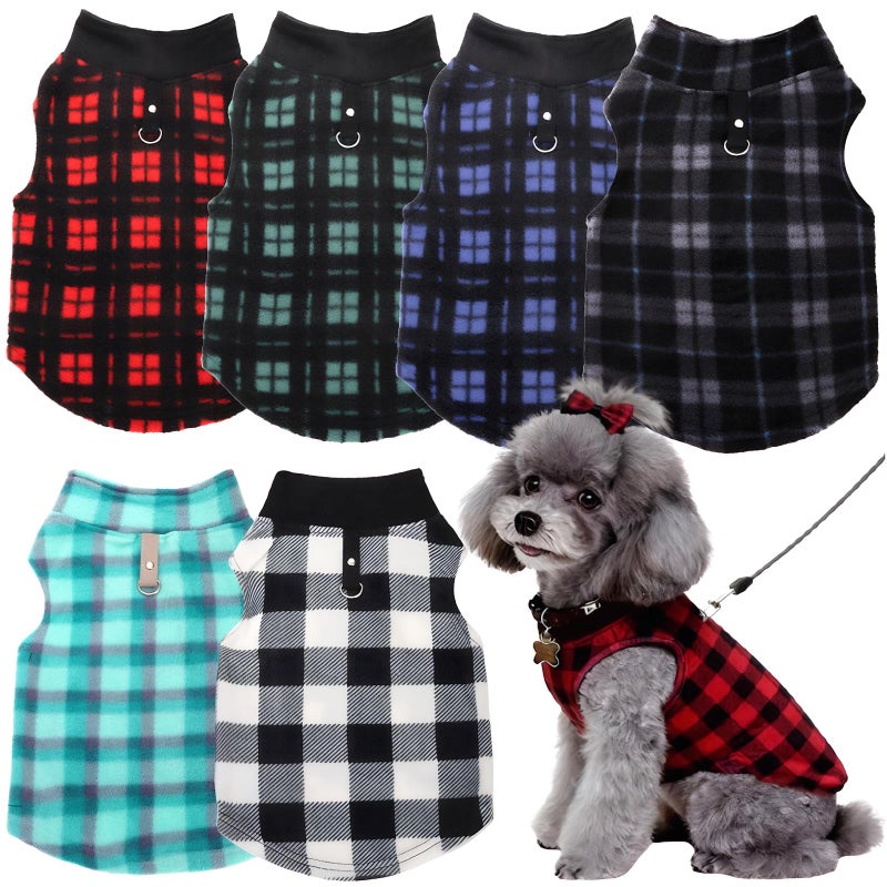 Goaste 6 Pack Fleece Dog Sweaters, Turtleneck Dogs Sweatshirt with Leash Ring, Soft Winter Dogs Clothes, Plaid Dog Outfits Vest for Cats, Assorted Colors (Large) - Image 1