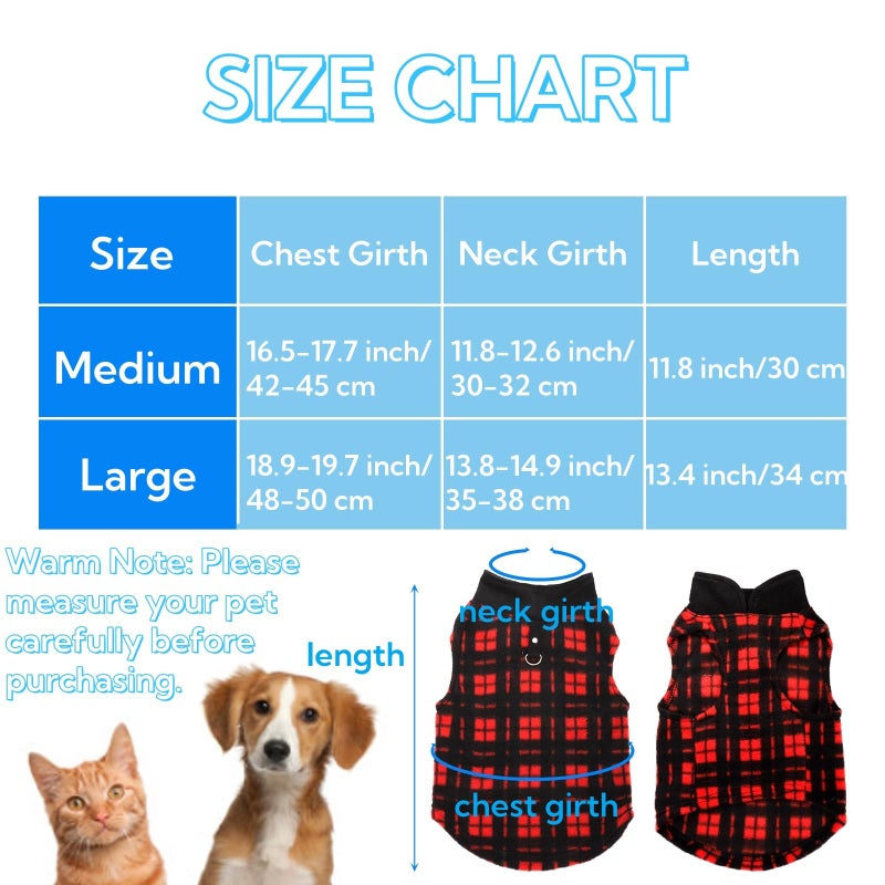 Goaste 6 Pack Fleece Dog Sweaters, Turtleneck Dogs Sweatshirt with Leash Ring, Soft Winter Dogs Clothes, Plaid Dog Outfits Vest for Cats, Assorted Colors (Large) - Image 2