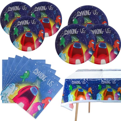 Fuyhiuous Among Party Supplies 41Pack include 20 plates 20 napkins 1 tablecloth for Among birthday party Decoration - Image 1