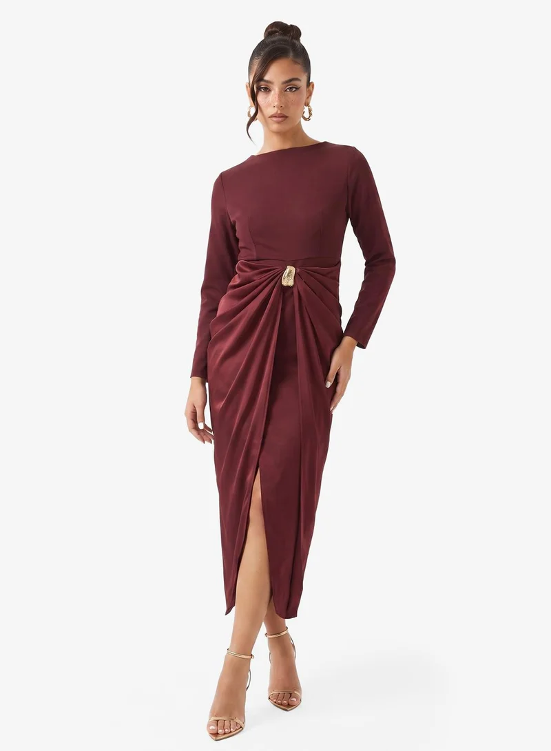 Ginger Boutique Draped Gather Detail Dress with Golden Accent
