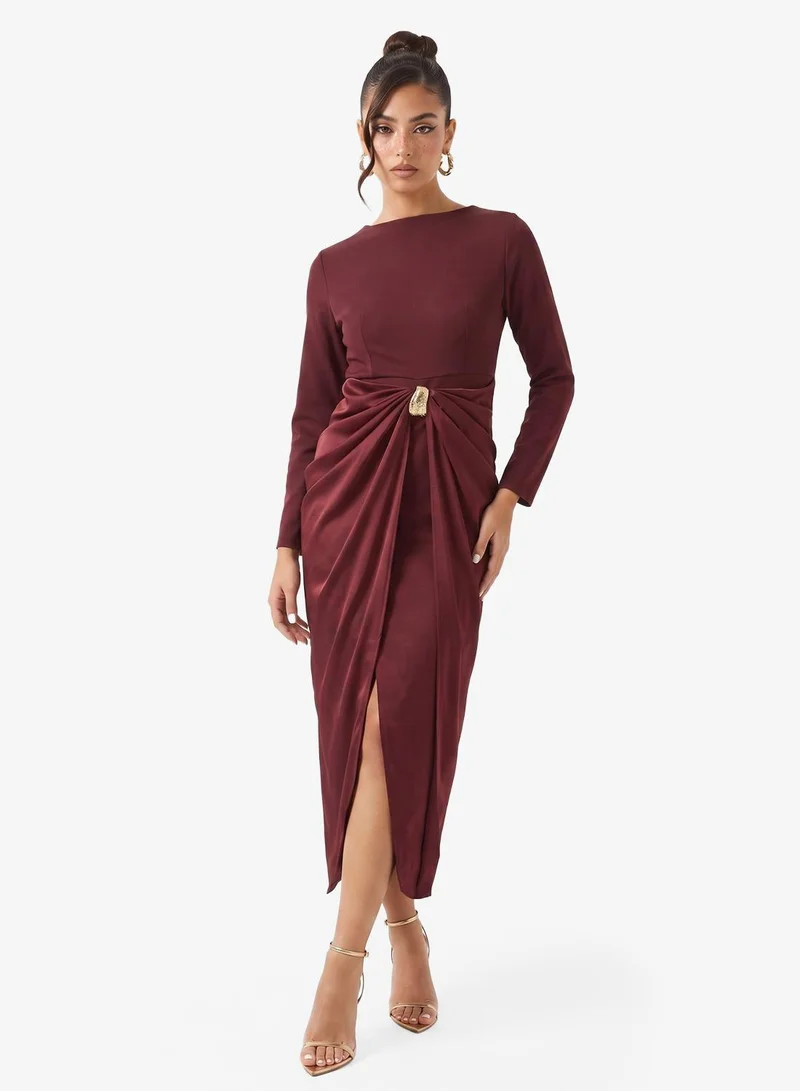 Ginger Boutique Draped Gather Detail Dress with Golden Accent