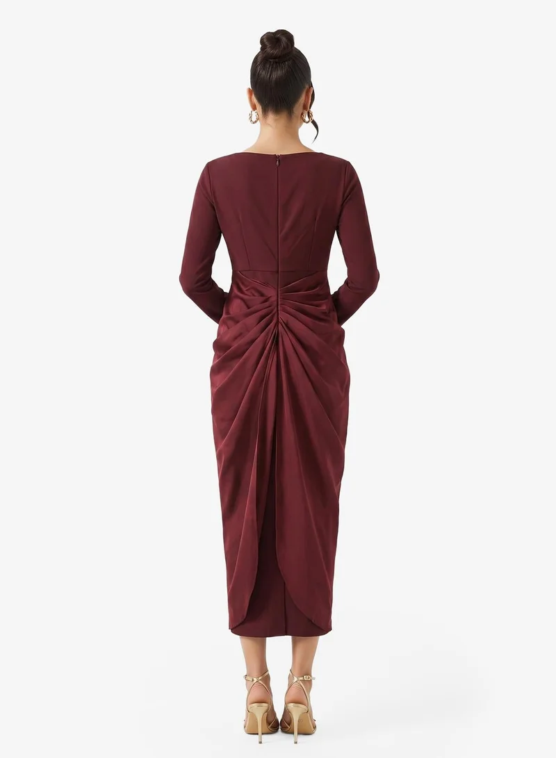 Ginger Boutique  Draped Gather Detail Dress with Golden Accent for Women | Best Price UAE