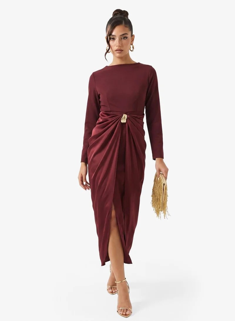Ginger Boutique  Draped Gather Detail Dress with Golden Accent for Women | Best Price UAE