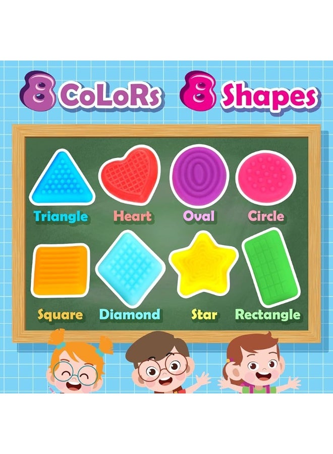 Shape Learning Sensory Toys for Toddlers - Textured Stress Relief Sensory Toys for Autistic Children, Pull and Stretch Tactile Toy, Calming Autism Toys for Boys and Girls Preschool Kids (8Pack)