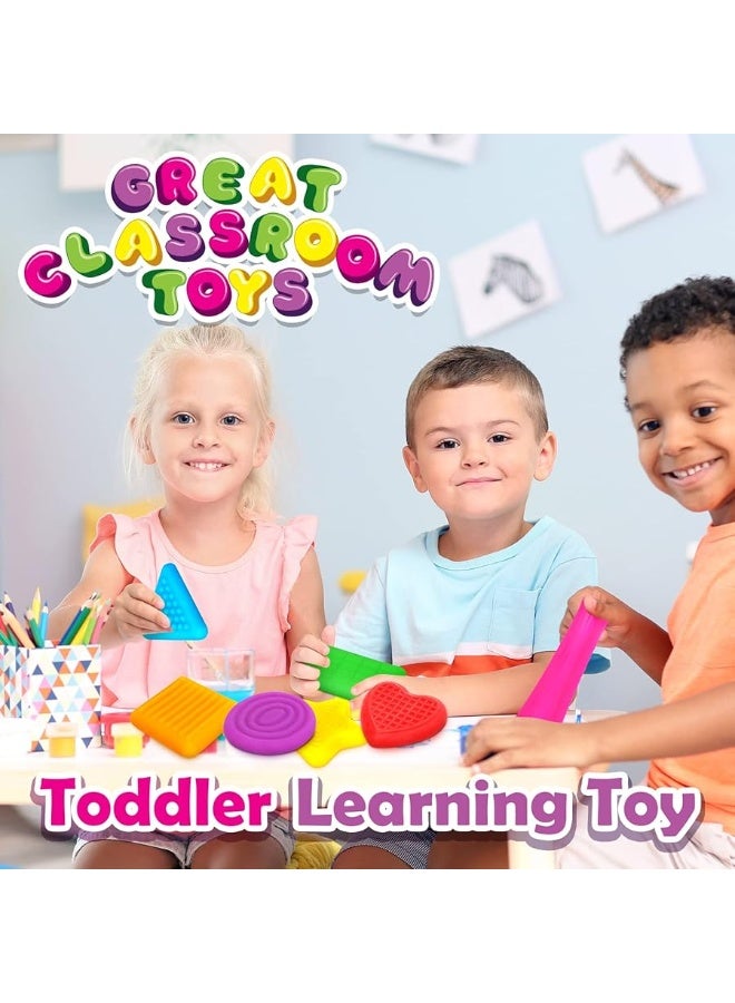 Shape Learning Sensory Toys for Toddlers - Textured Stress Relief Sensory Toys for Autistic Children, Pull and Stretch Tactile Toy, Calming Autism Toys for Boys and Girls Preschool Kids (8Pack)