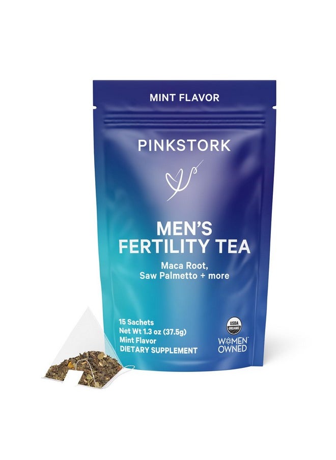Pink Stork Blue Stork Men's Fertility Tea: Organic Fertility Supplements for Men, Green Tea, Maca Root, and Ginkgo Biloba for Male Reproductive Health, Mint, 15 Sachets  - Image 1