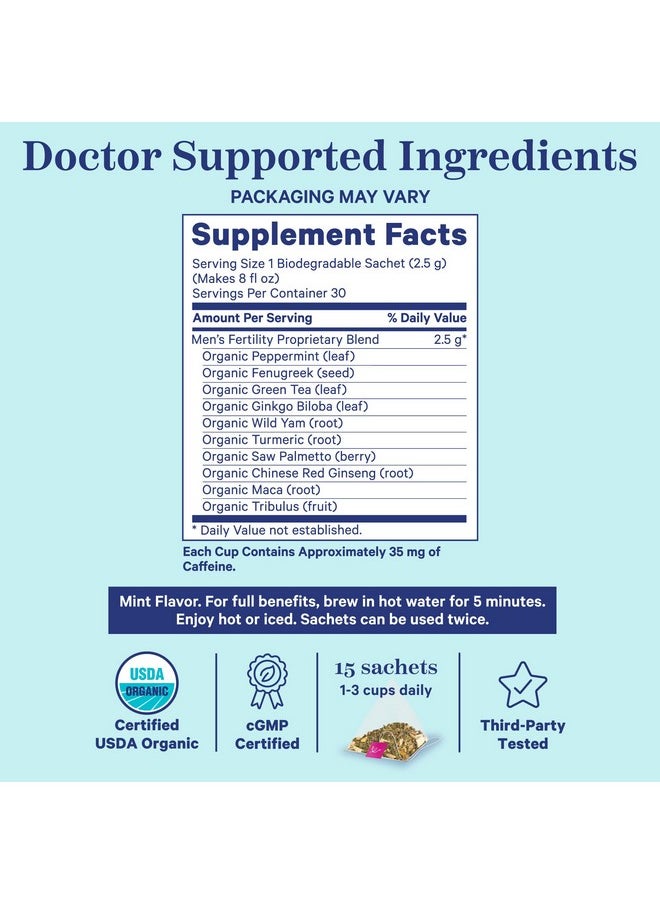 Pink Stork Blue Stork Men's Fertility Tea: Organic Fertility Supplements for Men, Green Tea, Maca Root, and Ginkgo Biloba for Male Reproductive Health, Mint, 15 Sachets  - Image 3