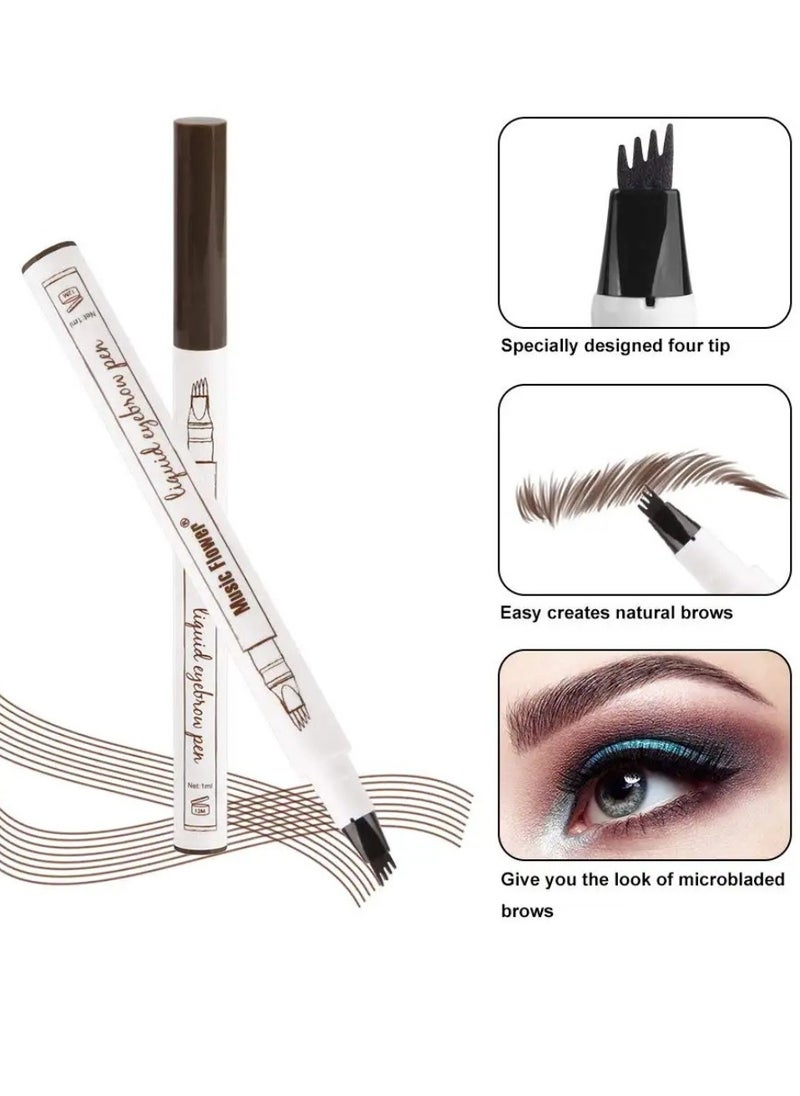 Music Flower - Liquid Eyebrow Pen Eyebrow Pencil Waterproof Smudge Proof Long Lasting Fine Sketch Brow Pen with 4 Micro Fork Tip Liquid Tattoo Microblading Eyebrow Pen Brow Ink Gel Dark Grey 03 - Image 1