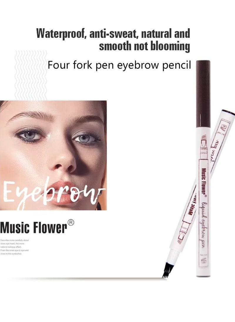 Music Flower Liquid Eyebrow Pen Eyebrow Pencil Waterproof Smudge Proof Long Lasting Fine Sketch Brow Pen with 4 Micro Fork Tip Liquid Tattoo Microblading Eyebrow Pen Brow Ink Gel Dark Grey 03  - Image 4