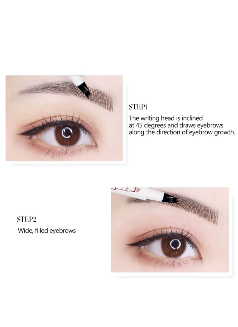 Music Flower Liquid Eyebrow Pen Eyebrow Pencil Waterproof Smudge Proof Long Lasting Fine Sketch Brow Pen with 4 Micro Fork Tip Liquid Tattoo Microblading Eyebrow Pen Brow Ink Gel Dark Grey 03  - Image 5