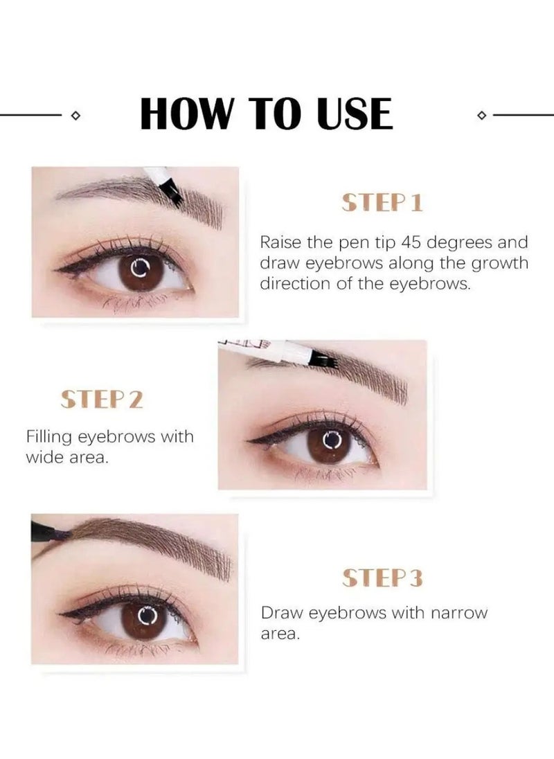 Music Flower - Liquid Eyebrow Pen Eyebrow Pencil Waterproof Smudge Proof Long Lasting Fine Sketch Brow Pen with 4 Micro Fork Tip Liquid Tattoo Microblading Eyebrow Pen Brow Ink Gel Dark Grey 03 - Image 1