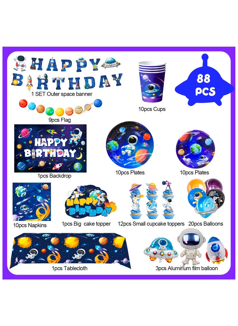 FRUITFUL PARTY - Space Birthday Party Decorations for 10 Guests, Outer Space Party Disposable Tableware Set Outer Space Themed Plates Tablecloth Backdrop Balloon - Image 1