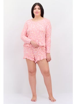 Sleep & Co Women 2 Pcs Plus Size Tie Dye Long Sleeve Top And Shorts Pajama Sets, Pink  - Image 4