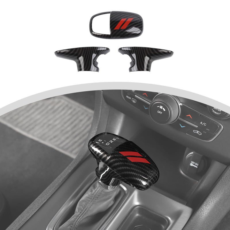 CheroCar for Dodge Gear Shift Knob Cover Trim Internal Accessories for 20152023 Dodge Challenger Chargerfor 20182023 Dodge Durango Carbon FiberRed
