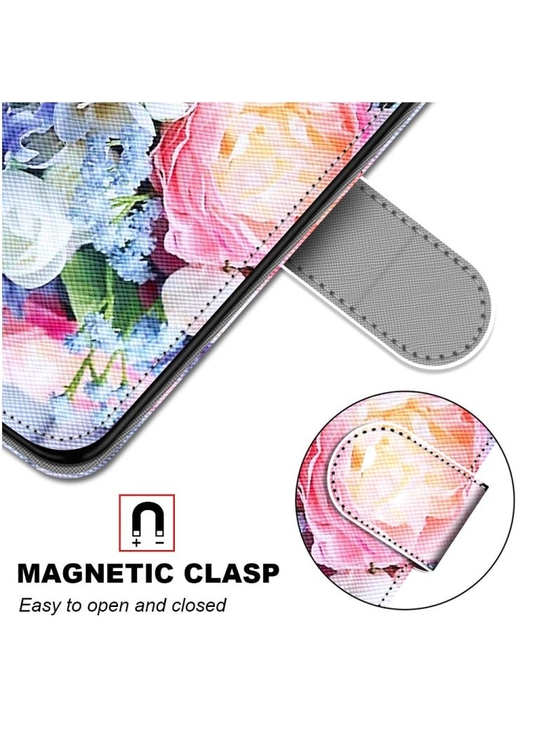 Case for Alcatel 1S 2020 3L 12020 Coloured Drawing Cross Texture Horizontal Flip PU Leather Case with Holder and Card Slots and Wallet and Lanyard Light Pink Bouquet  - Image 2