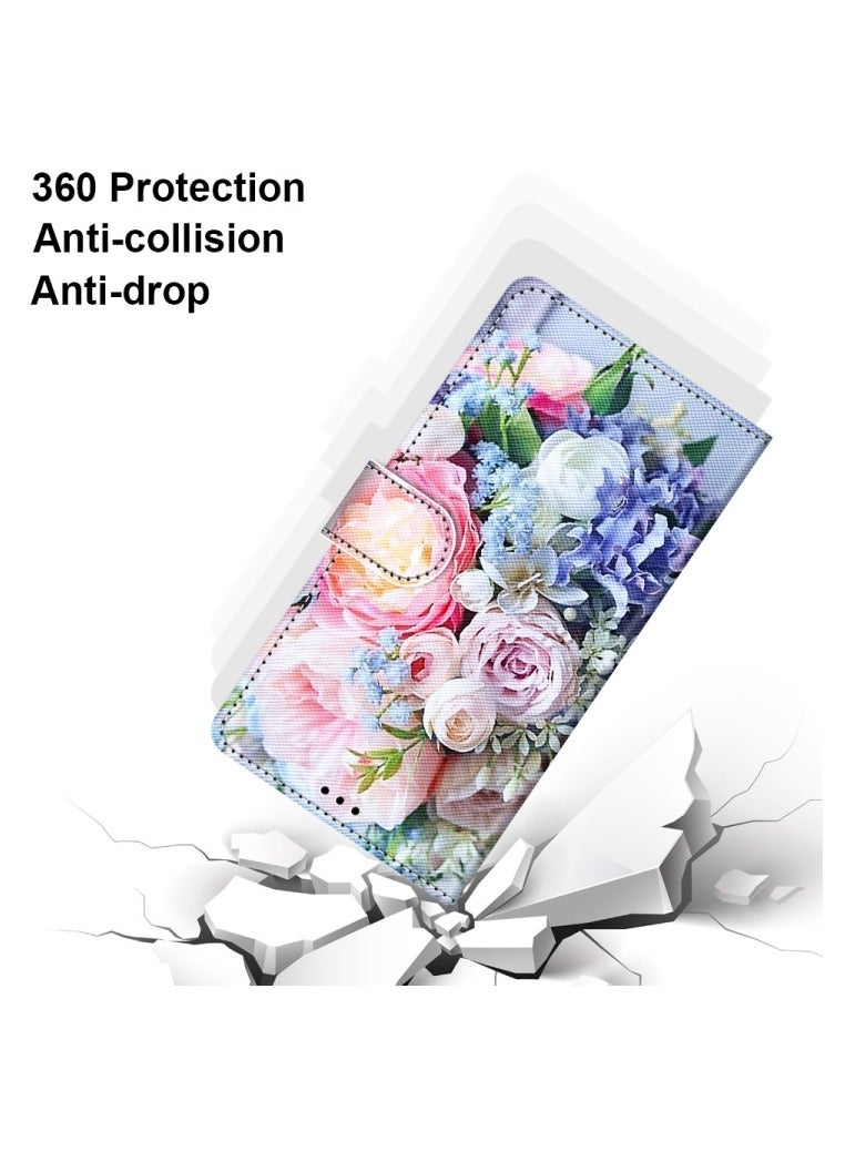 Case for Alcatel 1S 2020 3L 12020 Coloured Drawing Cross Texture Horizontal Flip PU Leather Case with Holder and Card Slots and Wallet and Lanyard Light Pink Bouquet  - Image 5