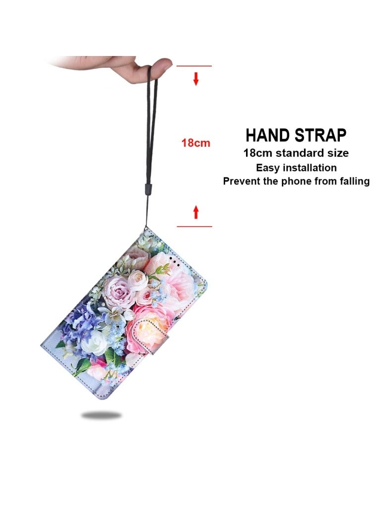 Case for Alcatel 1S 2020 3L 12020 Coloured Drawing Cross Texture Horizontal Flip PU Leather Case with Holder and Card Slots and Wallet and Lanyard Light Pink Bouquet  - Image 4