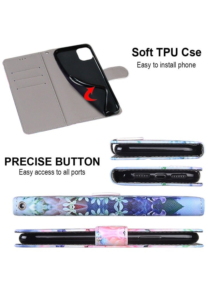 Case for Alcatel 1S 2020 3L 12020 Coloured Drawing Cross Texture Horizontal Flip PU Leather Case with Holder and Card Slots and Wallet and Lanyard Light Pink Bouquet  - Image 3