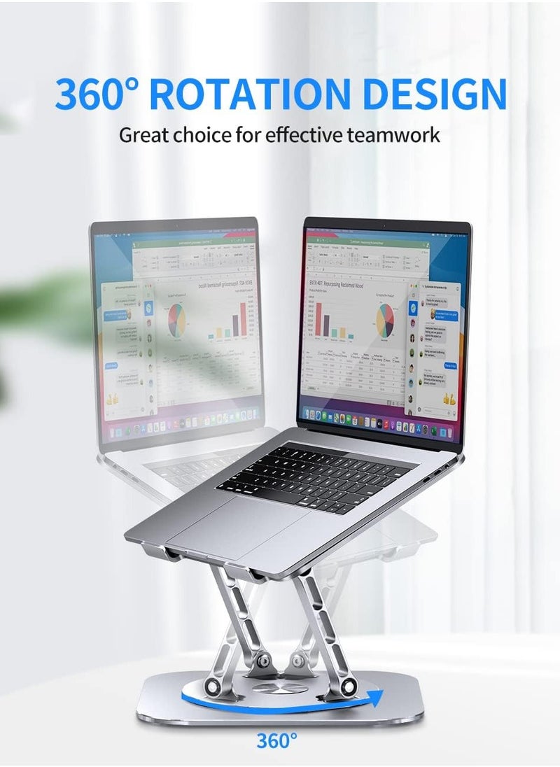 Generic - Adjustable Laptop Stand with 360 Degree Rotating Base Foldable Design Comfortable Practical Compatible with MacBook Pro Air Notebook up to 16 inch, Silver - Image 1