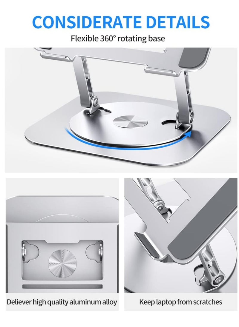 Generic - Adjustable Laptop Stand with 360 Degree Rotating Base Foldable Design Comfortable Practical Compatible with MacBook Pro Air Notebook up to 16 inch, Silver - Image 1