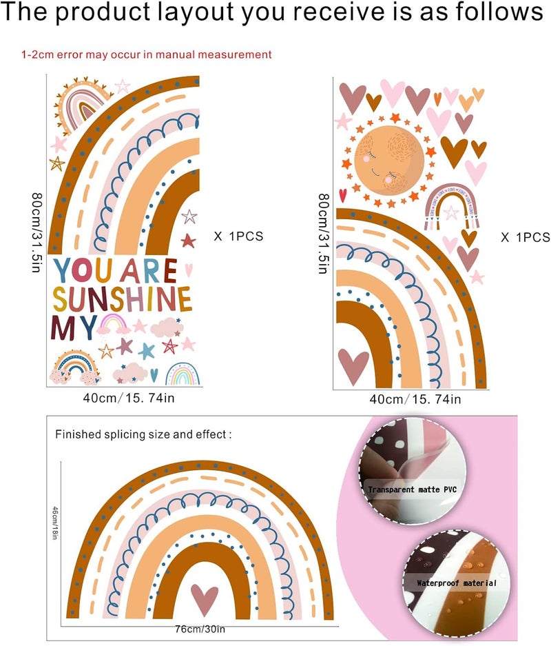 LIYAOLI Rainbow Wall Decals You are My Sunshine Boho Wall Stickers for Kids Room Decor - Image 5