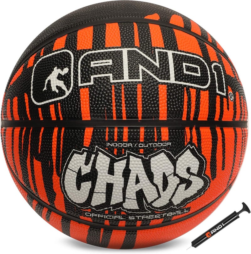 And1 Chaos Basketball: Official Regulation Size 7 (29.5 inches) Rubber - Deep Channel Construction Streetball, Made for Indoor Outdoor Basketball Games - Image 1