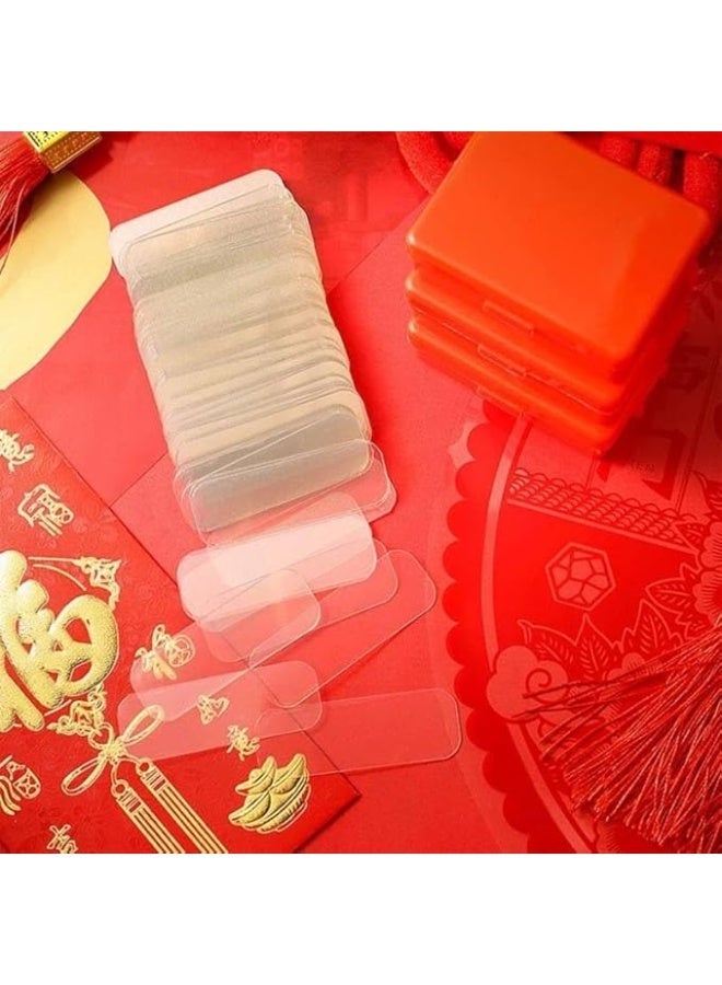Double-sided tape as an alternative to pins. A box containing very strong transparent double-sided tape, containing more than 100 pieces.