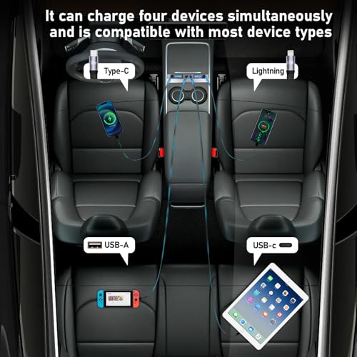 SHINELINERS 65W USB Charger Hub for Tesla Model Y Juniper 2025,2026 Accessories- 4-Port Fast Charging Hub with Sliding Cover, 2 Type-C Docking Station for Tesla Model 3 Highland 2024-2026 - Image 3